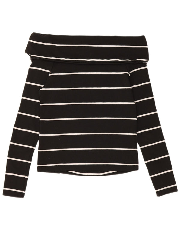Top corto da donna Zara a maniche lunghe con spalle scoperte UK 10 piccolo a righe nere