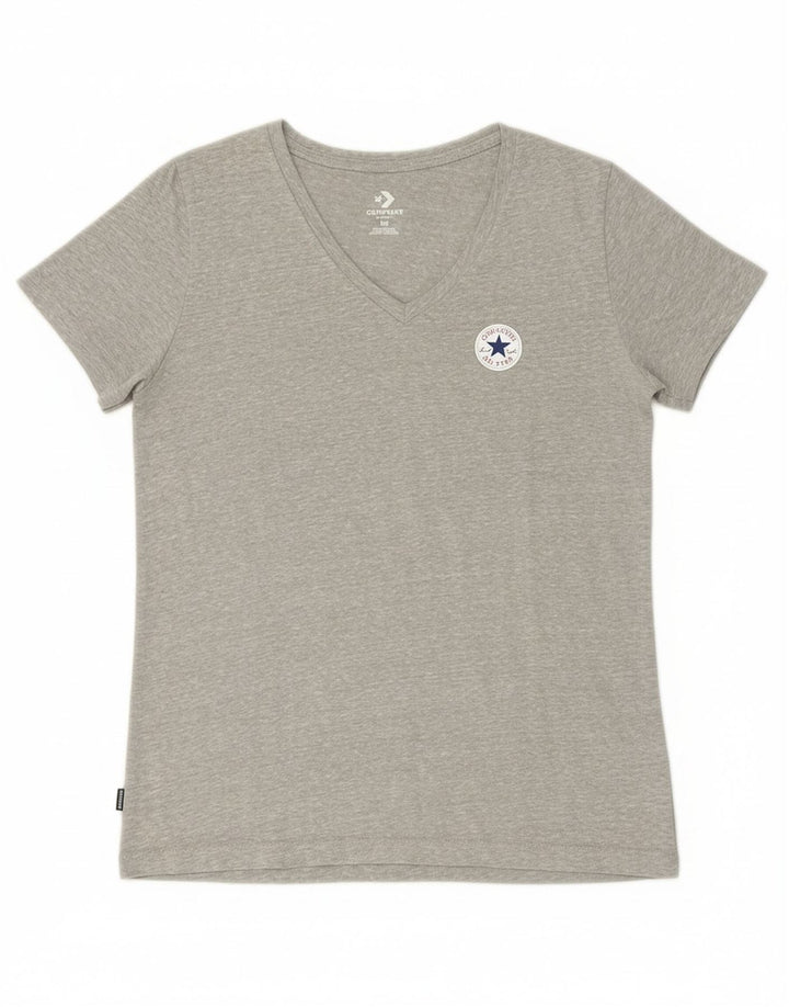 CONVERSE Womens Classic Fit Graphic T-Shirt Top UK 12 Medium Grey Cotton