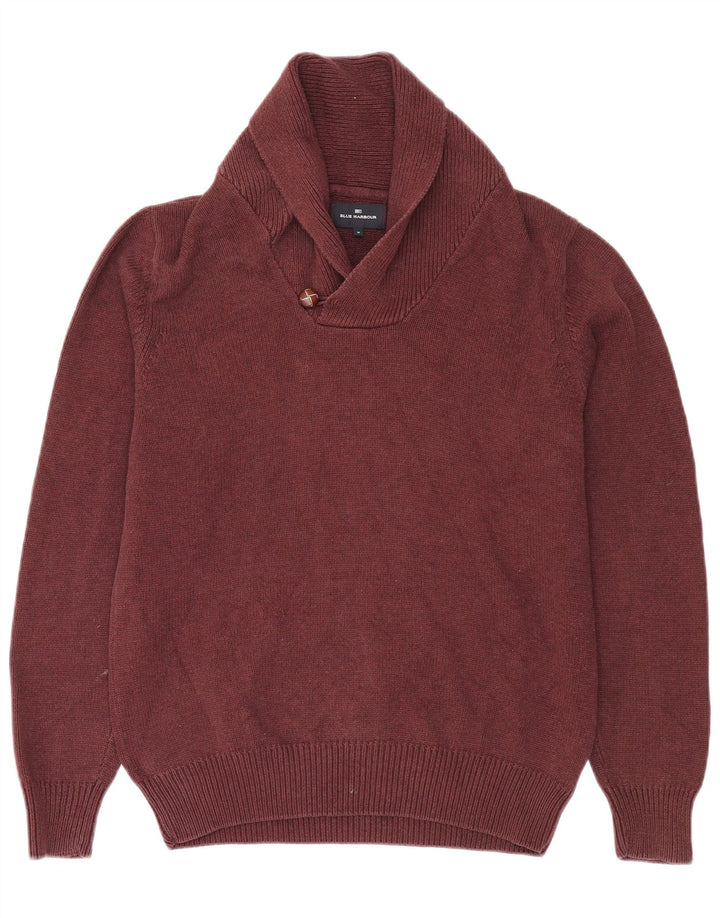Maglione da uomo Marks & Spencer con collo a scialle in cotone bordeaux medio