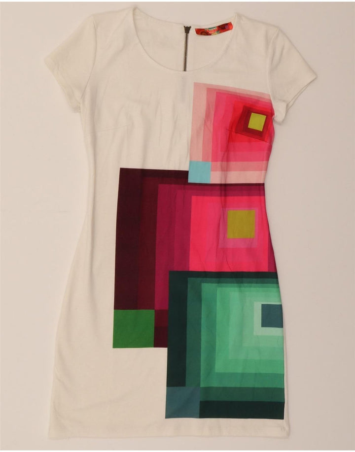 DESIGUAL Womens Sheath Dress UK 8 Small White Geometric Vintage Desigual and Second-Hand Desigual from Messina Hembry 