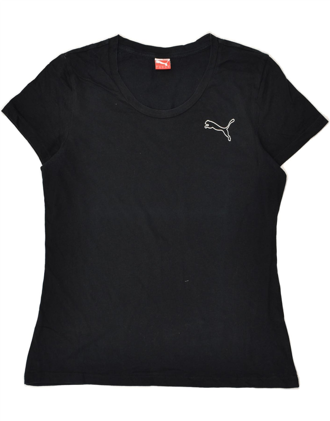 PUMA Womens T-Shirt Top UK 14 Medium Black Cotton | Vintage Puma | Thrift | Second-Hand Puma | Used Clothing | Messina Hembry 
