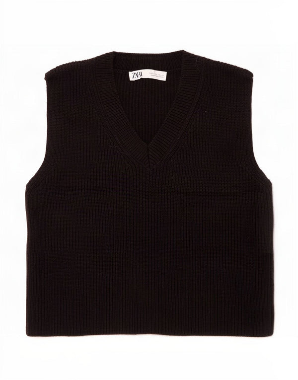 Canotta corta da donna Zara UK 10 piccola in cotone nero