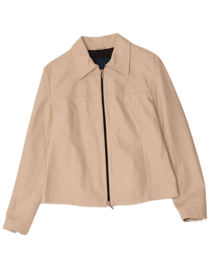 Giacca in pelle da donna vintage UK 14 Pelle beige media