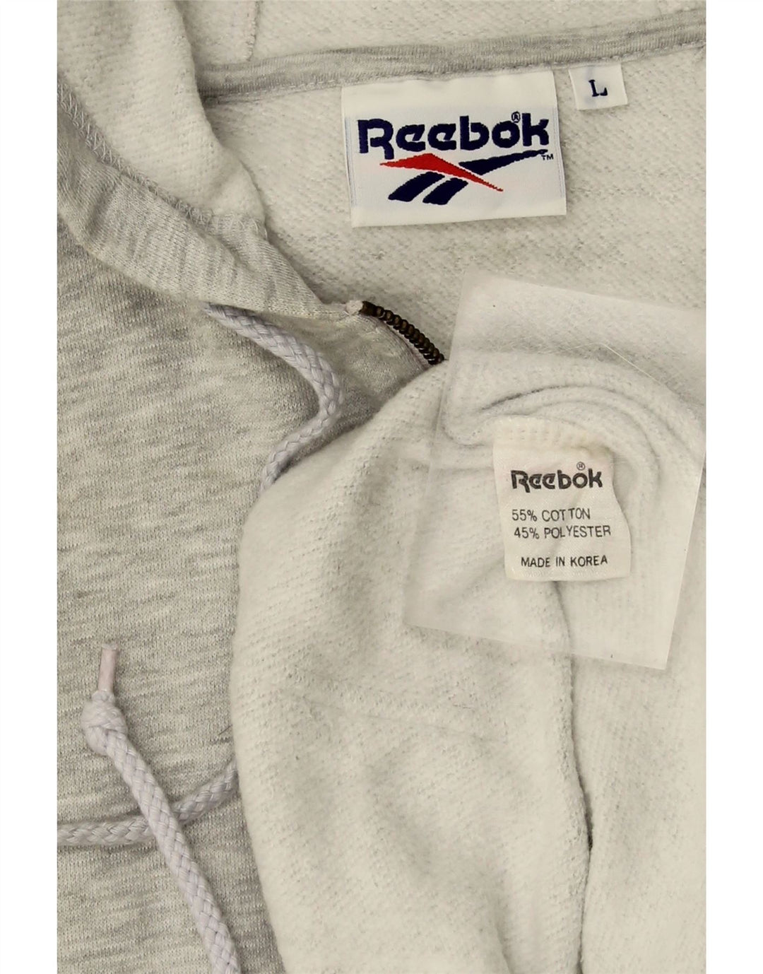 REEBOK Mens Zip Hoodie Sweater Large Grey Cotton Vintage Reebok and Second-Hand Reebok from Messina Hembry 