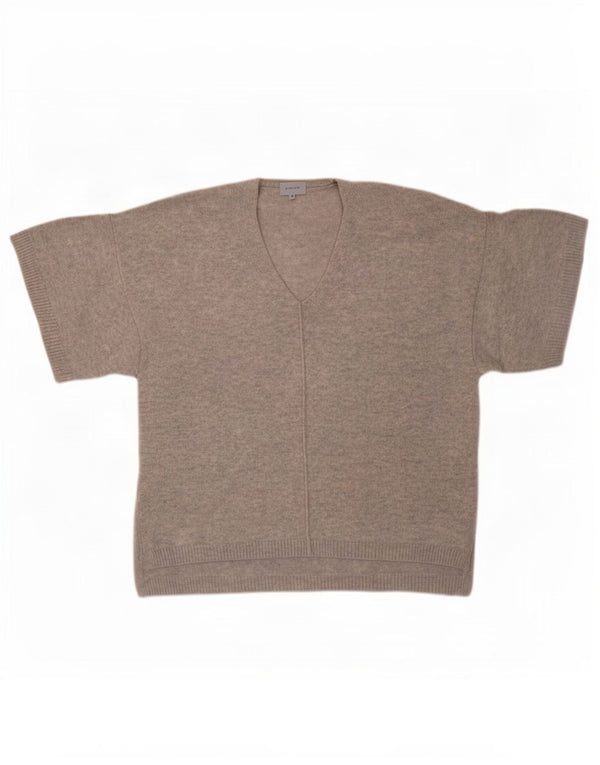 Maglione da donna Jigsaw a maniche corte con scollo a V UK 14 Grigio medio chiazzato