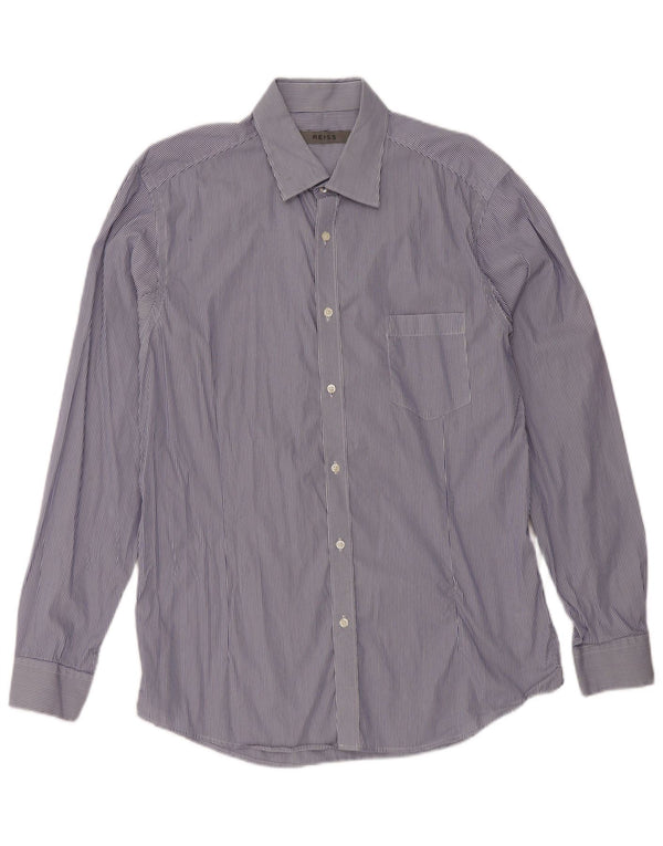 Camicia da uomo Reiss grande in cotone gessato blu navy