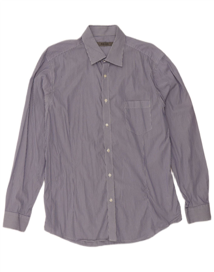 Camicia da uomo Reiss grande in cotone gessato blu navy