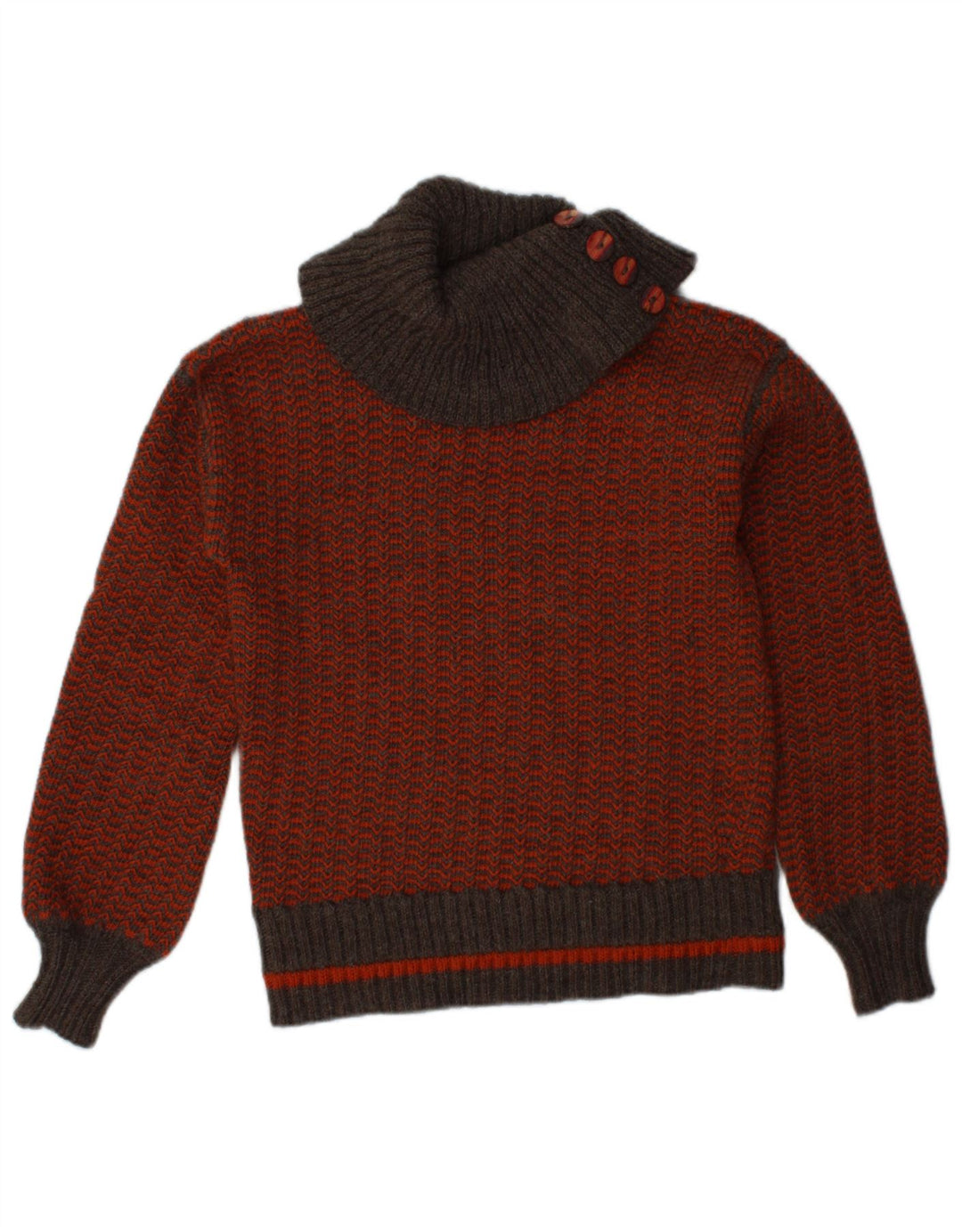 Maglione maglione collo alto da donna VINTAGE UK 10 Piccolo Chevron arancione