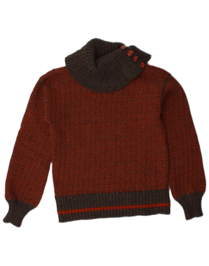 Maglione maglione collo alto da donna VINTAGE UK 10 Piccolo Chevron arancione