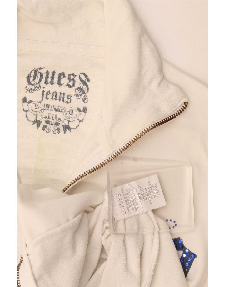 Giacca da ginnastica da donna con grafica Guess UK 10 piccola in cotone bianco