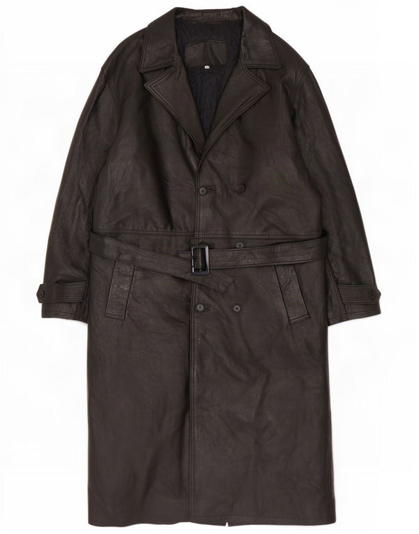 Cappotto vintage in pelle doppio petto da uomo UK 42 XL Nero