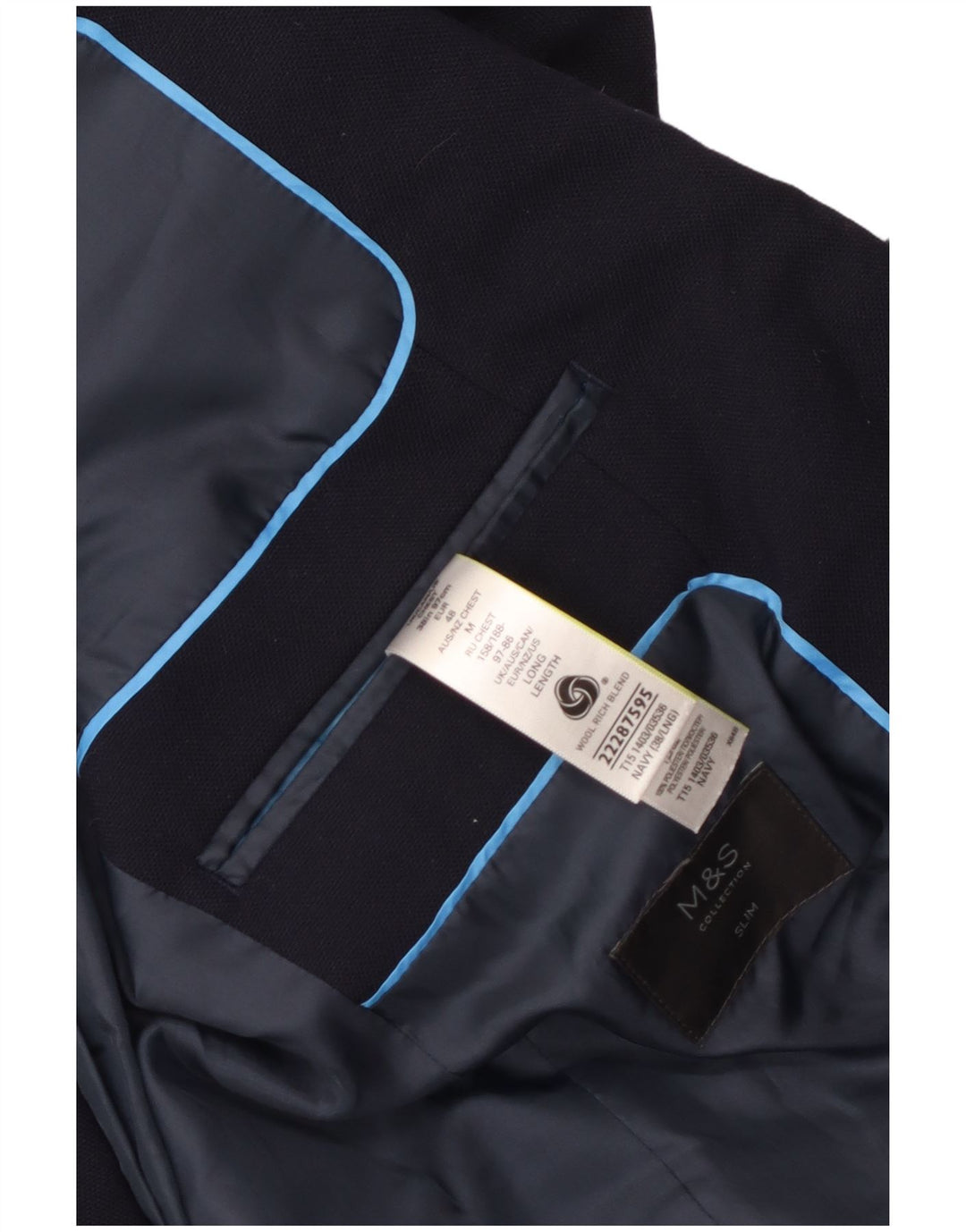 Giacca blazer slim fit a 2 bottoni Marks & Spencer da uomo UK 38 medio blu navy