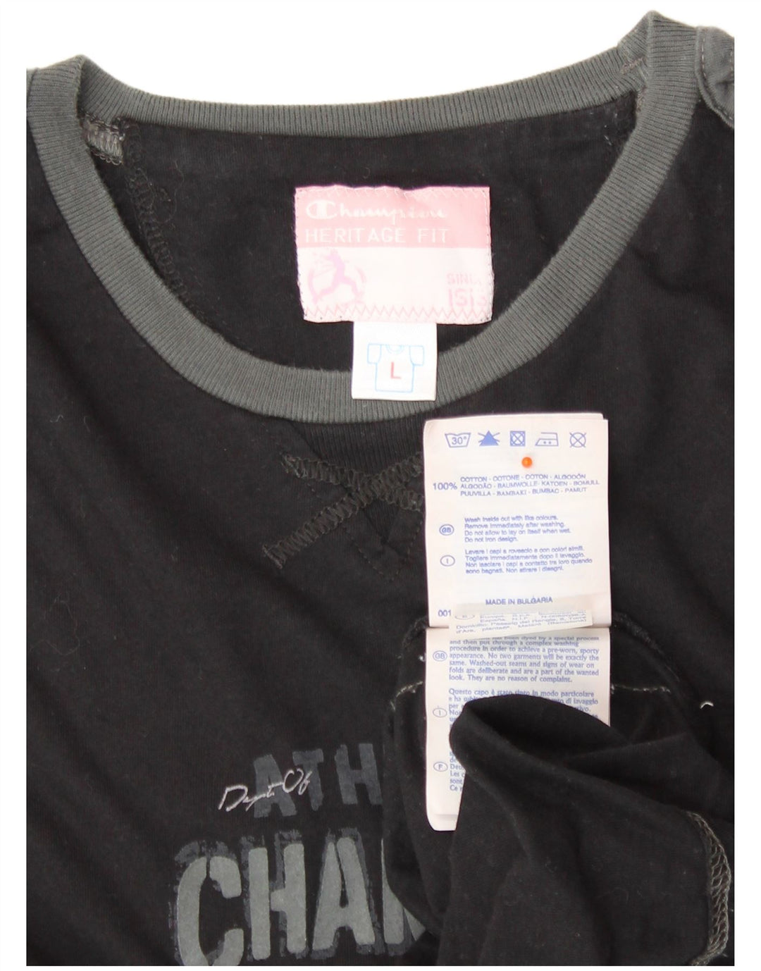 CHAMPION T-shirt grafica da donna con vestibilità Heritage UK 14 grande cotone nero