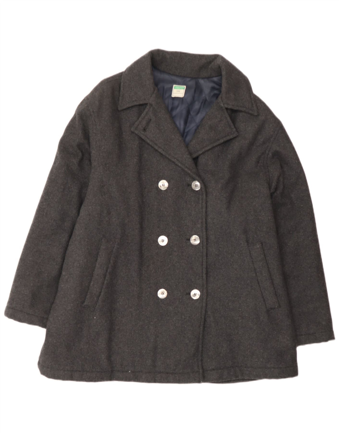Cappotto doppiopetto da donna BENETTON UK 18 XL Lana grigia