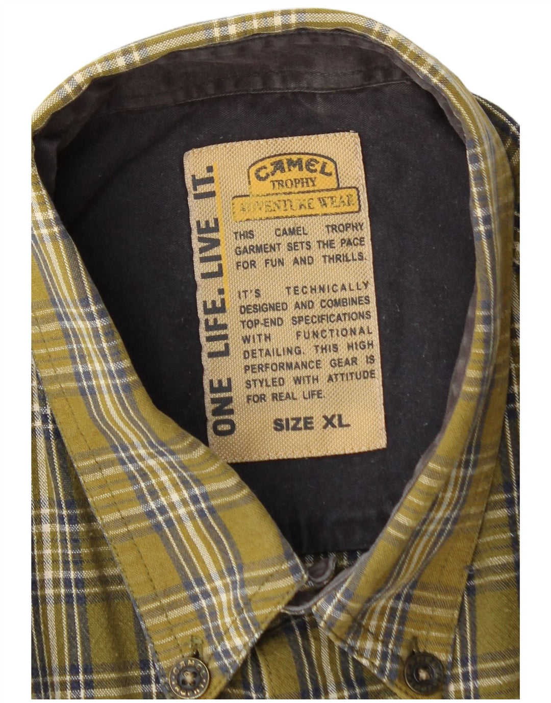 Camicia da uomo in flanella color cammello XL in cotone a quadri kaki