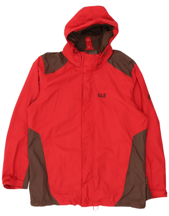 Giacca antipioggia con cappuccio da uomo Jack Wolfskin UK 48 2XL Poliammide color block rosso