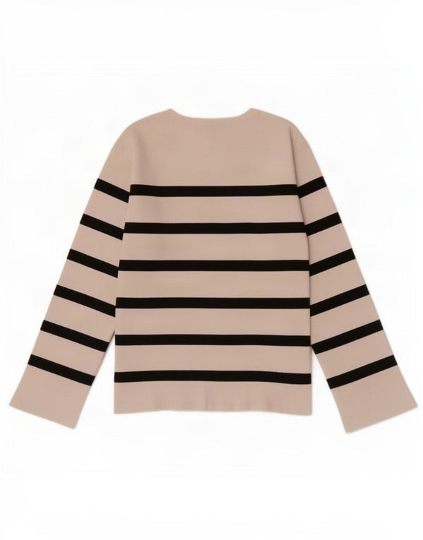 Marks & Spencer Top da donna a maniche lunghe UK 6 XS cotone a righe bianco sporco
