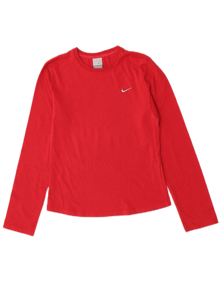 Top Nike da donna a maniche lunghe UK 10/12 cotone rosso medio