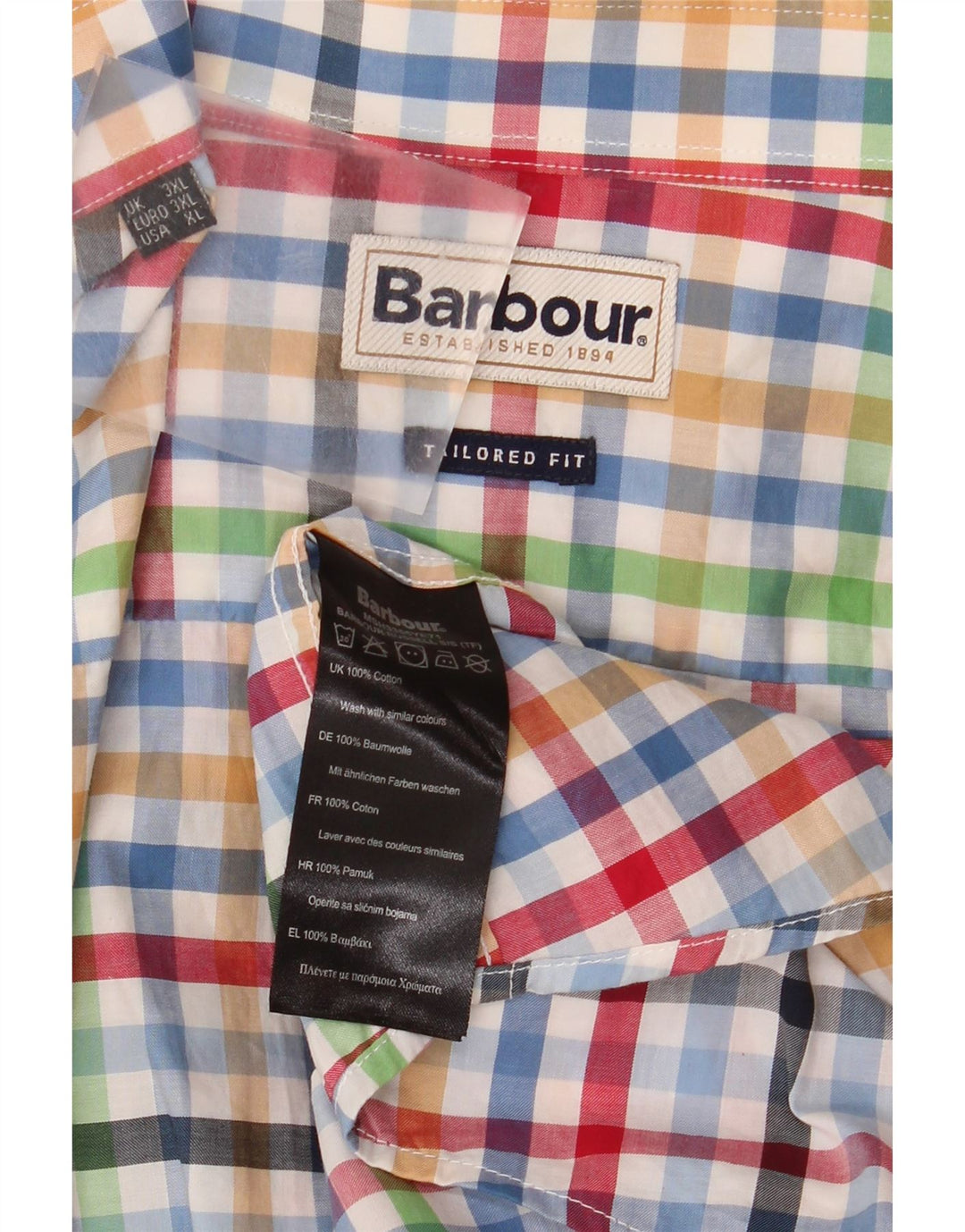 Camicia Barbour da uomo a maniche corte su misura 3XL a quadretti multicolore