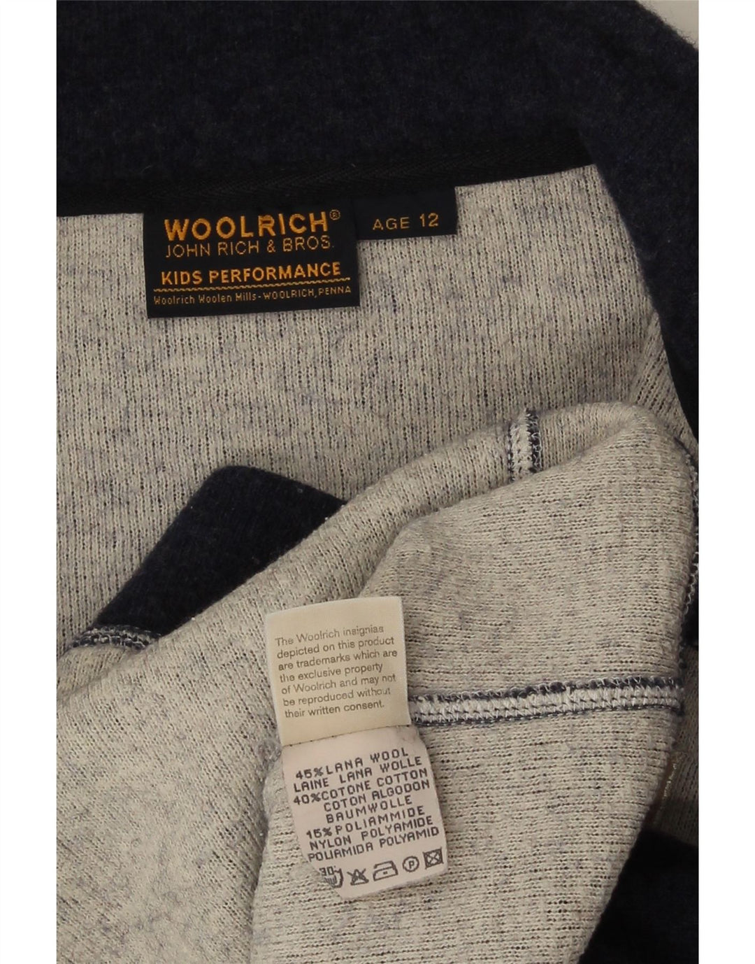 Giacca da ginnastica grafica per ragazzi Woolrich 11-12 anni in lana blu navy