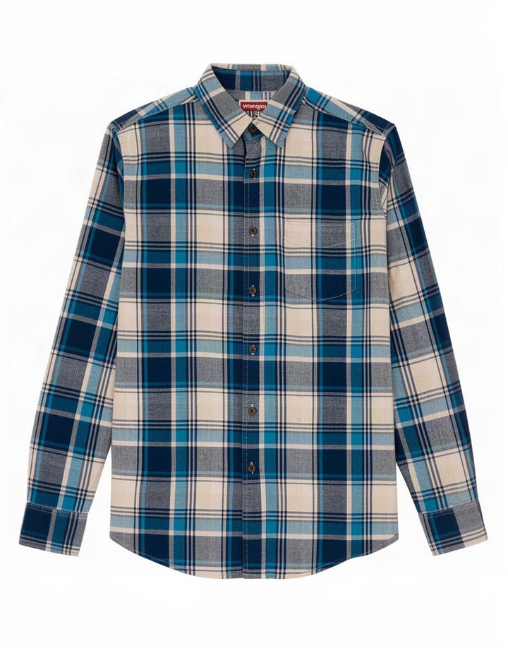 Camicia da uomo Wrangler a quadri blu medio