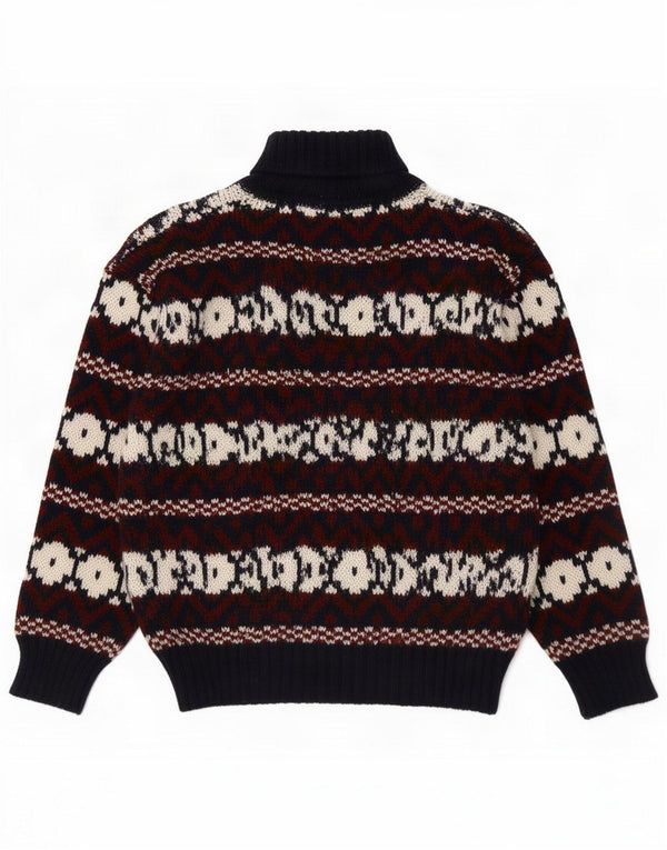 Maglione vintage da uomo con collo alto e collo alto, medio, multicolore, Fair Isle