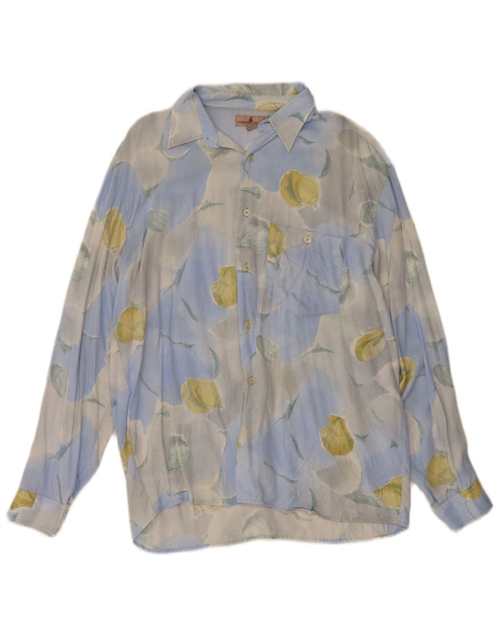 Camicia Vintage da Uomo Grande in Viscosa Floreale Blu