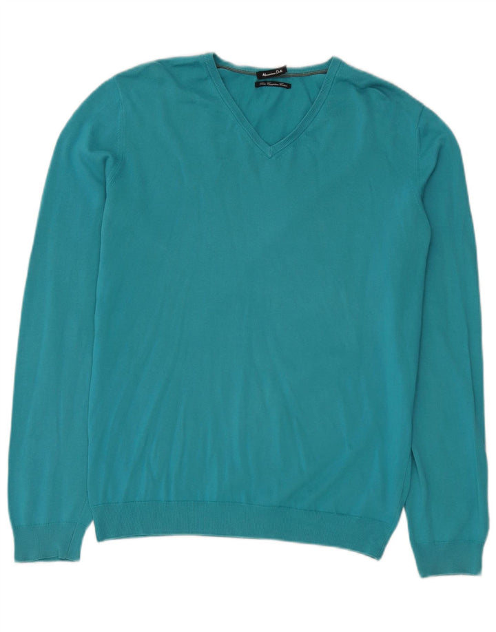 Massimo Dutti Maglione da donna con scollo a V UK 14 Cotone blu medio