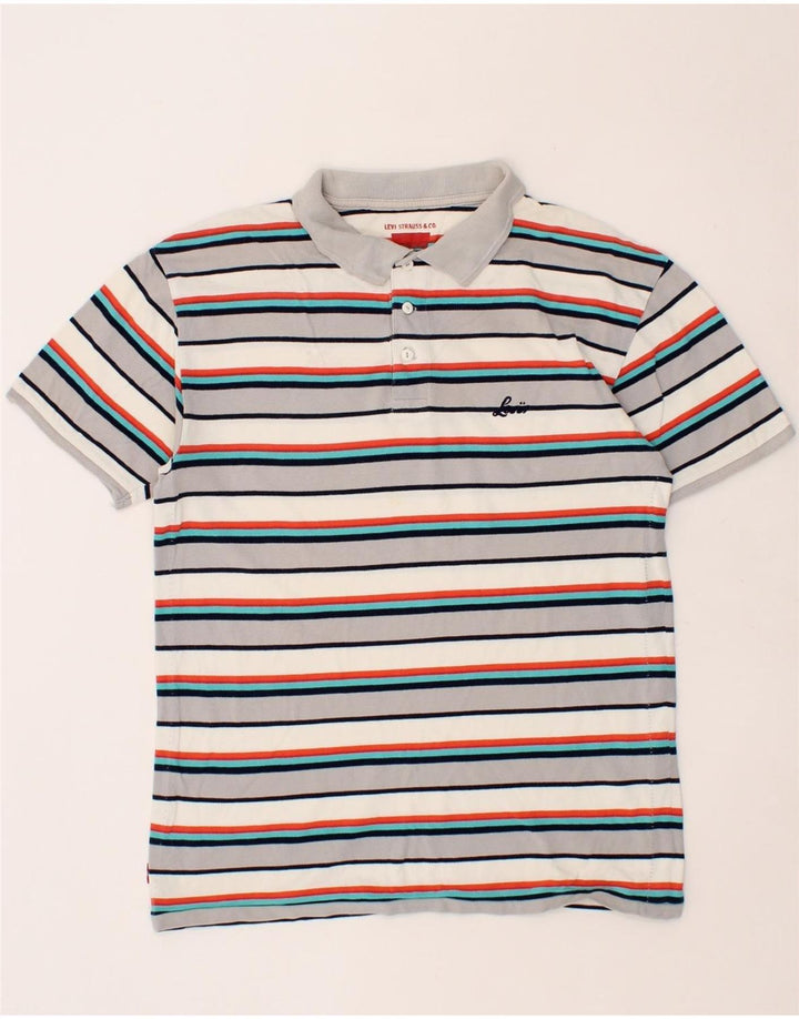 LEVI'S Mens Polo Shirt Medium Grey Striped Cotton Vintage Levi's and Second-Hand Levi's from Messina Hembry 