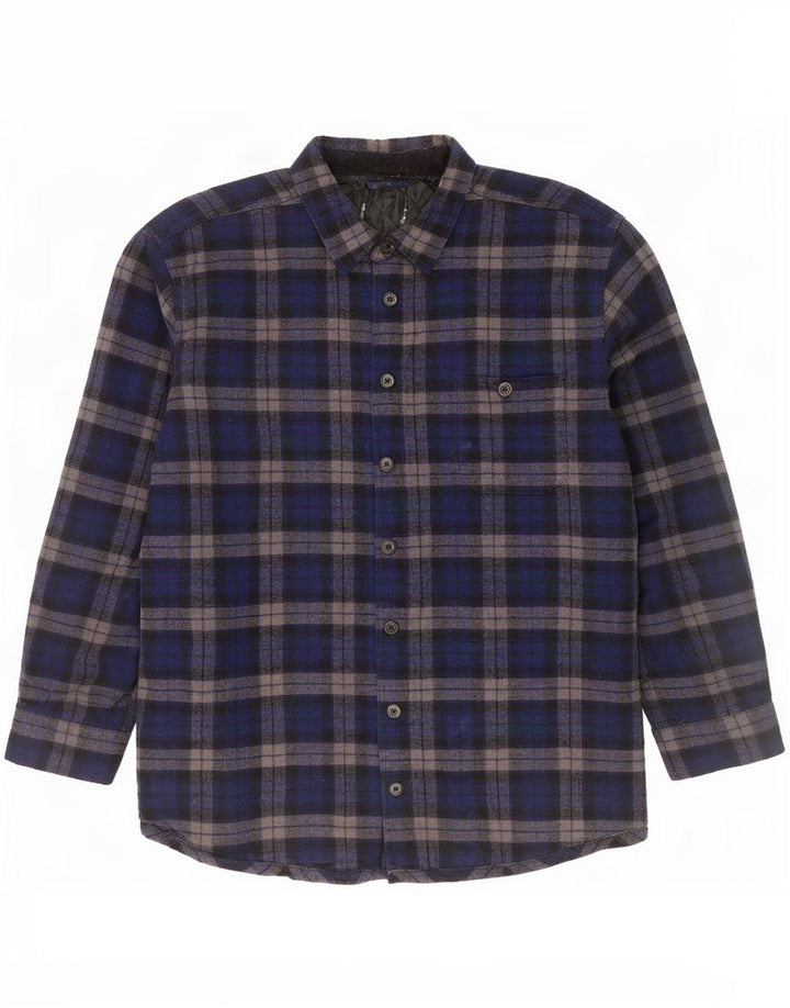 Camicia vintage da uomo in flanella da boscaiolo in cotone Chevron medio blu navy