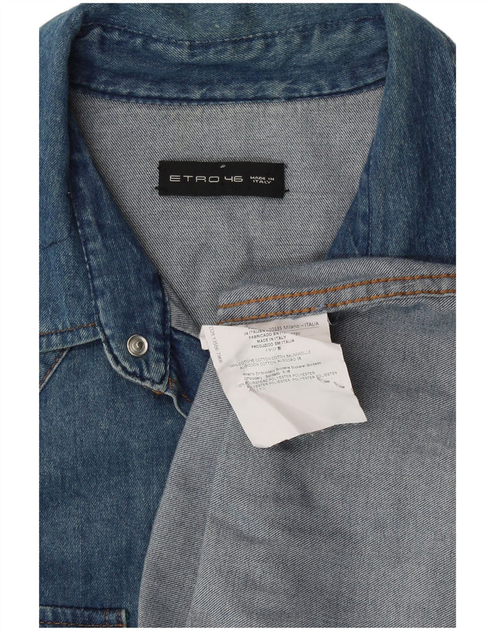 Camicia in Denim Oversize da Donna Etro IT 46 Large Blu Floreale in Cotone