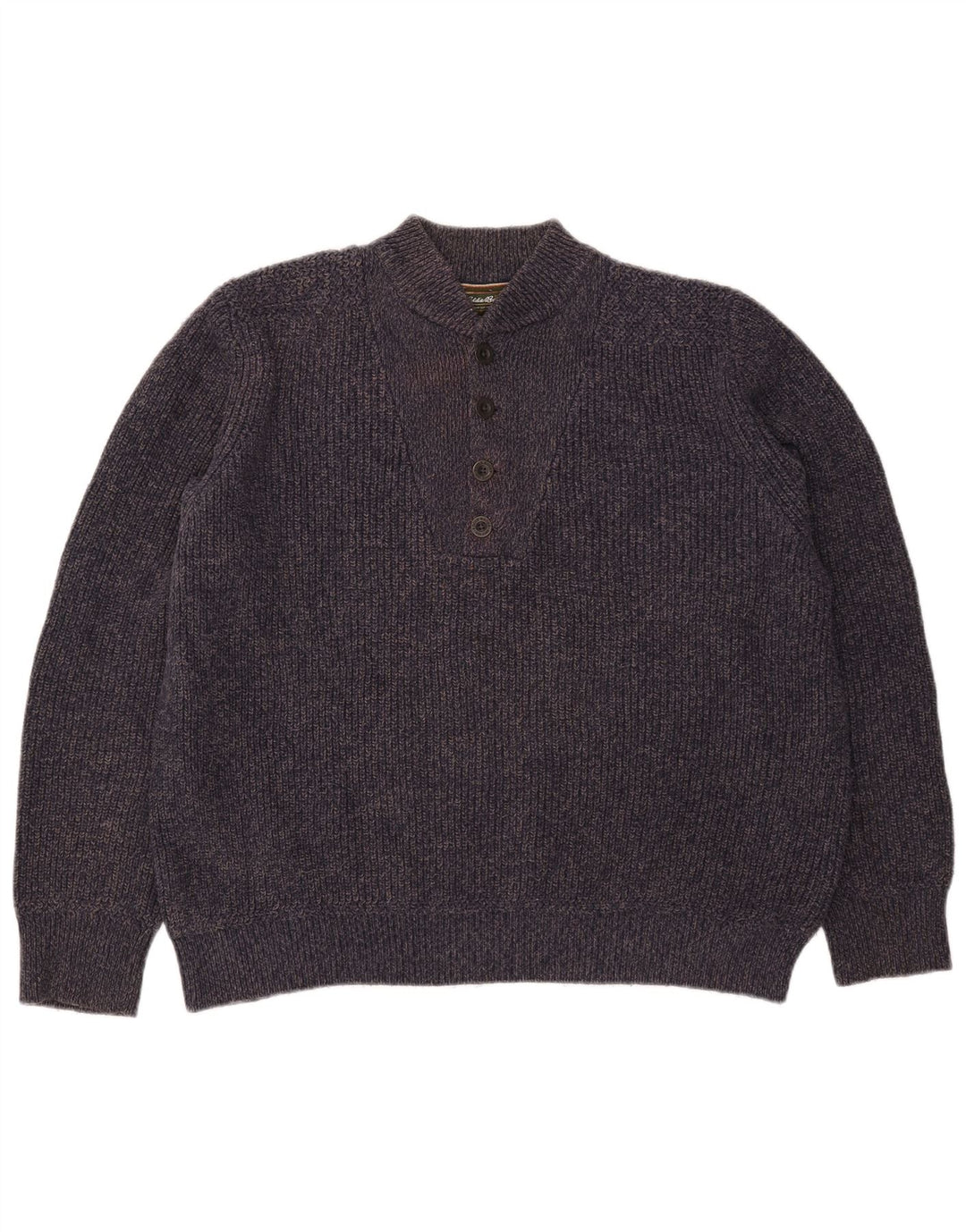 Maglione da uomo Eddie Bauer con collo a bottoni, grande cotone screziato blu navy