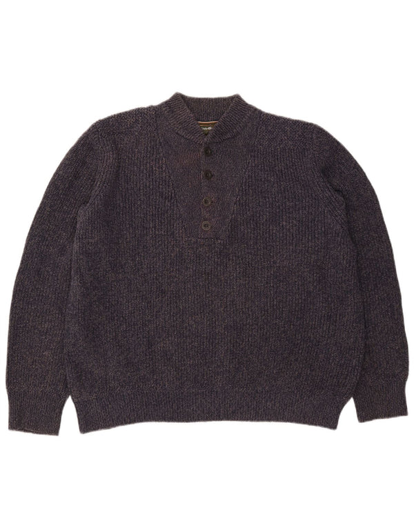 Maglione da uomo Eddie Bauer con collo a bottoni, grande cotone screziato blu navy