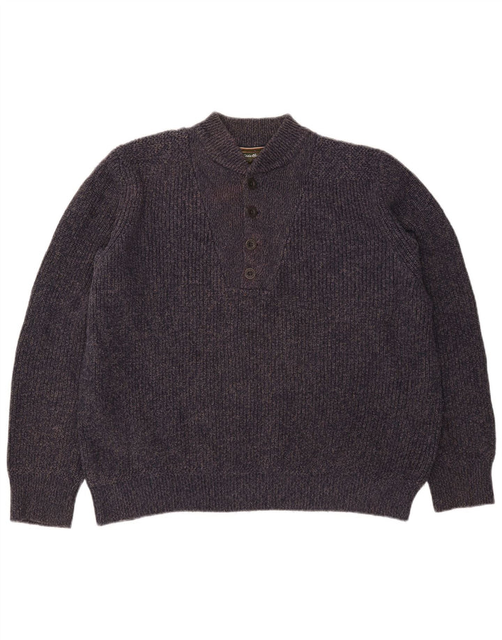 Maglione da uomo Eddie Bauer con collo a bottoni, grande cotone screziato blu navy