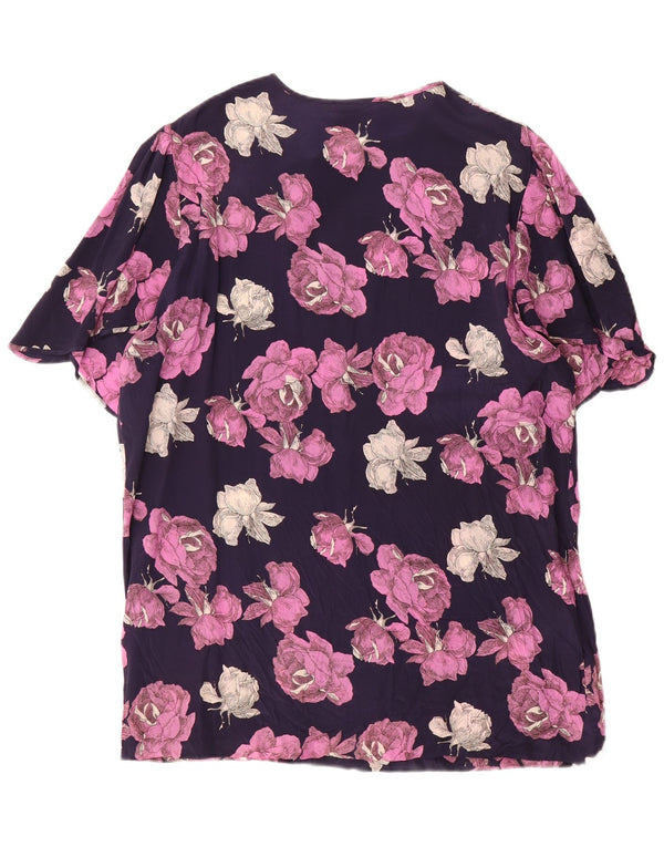 ELENA MIRO Womens Longline Bow Tie Blouse Top UK 20 2XL Navy Blue Floral
