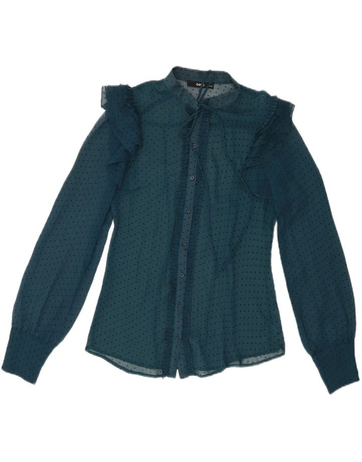 Camicetta da donna con cravatta trasparente sul davanti da donna Oasis UK 8 piccola blu maculata