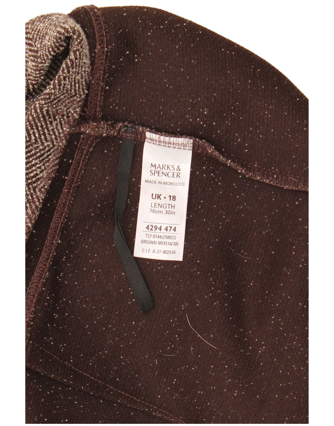 Gonna longuette da donna Marks & Spencer UK 18 XL W36 Poliestere a spina di pesce marrone