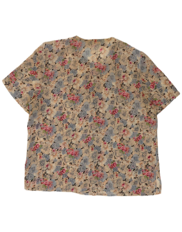 Camicetta vintage da donna a maniche corte UK 20 2XL Beige floreale