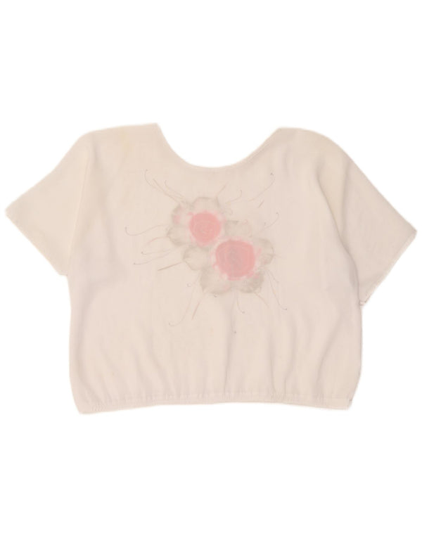 Top corto da donna vintage in camicetta UK 18 XL bianco floreale