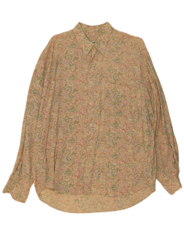 Camicia vintage da uomo XL in viscosa floreale beige