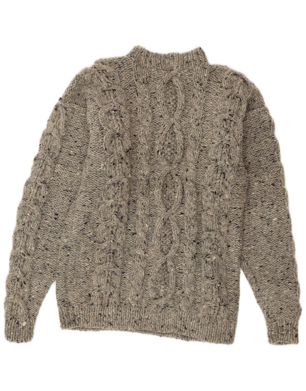 Maglione maglione girocollo da donna vintage UK 16 grande grigio screziato