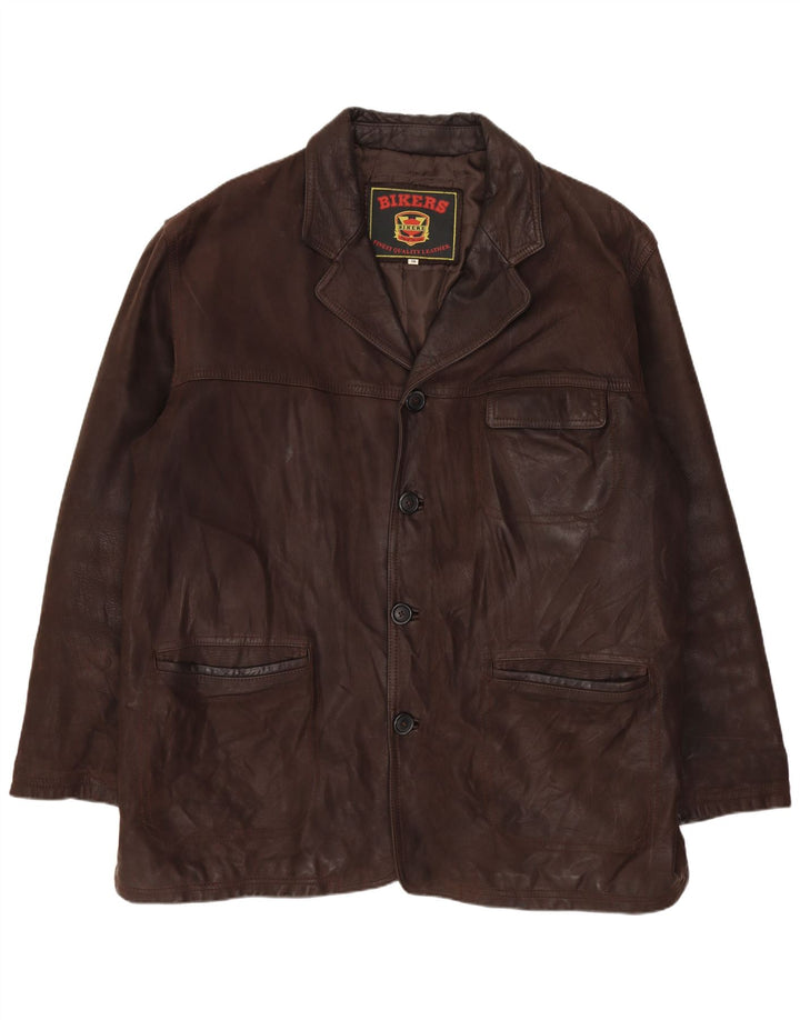 BIKERS Giacca blazer in pelle da uomo a 4 bottoni IT 58 4XL Pelle marrone