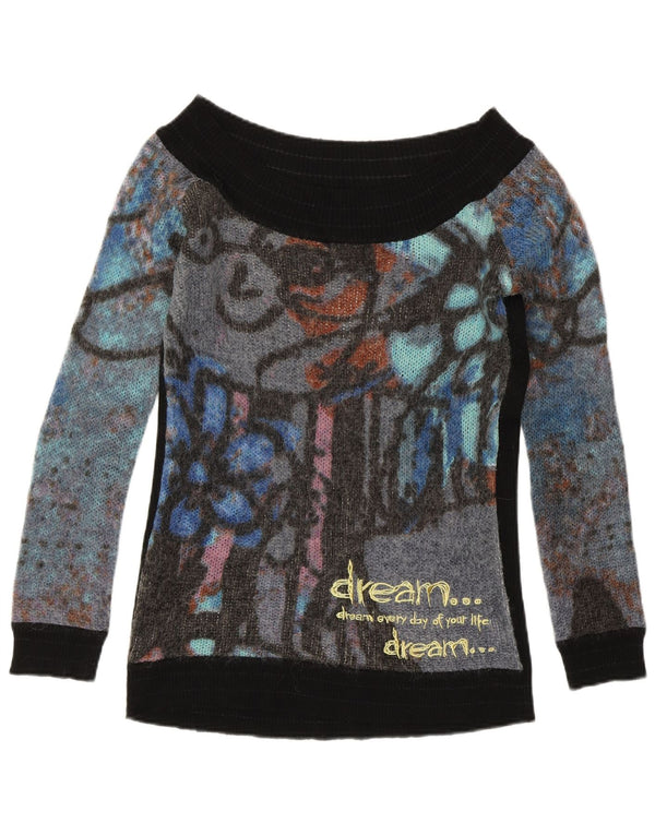 DESIGUAL Donna Maglione con scollo a barchetta Maglione UK 12 Medio Nero Colorato