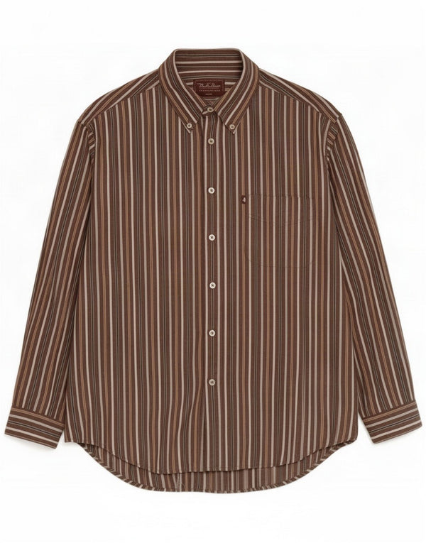Camicia da uomo Marlboro Classics Large in cotone a righe marroni