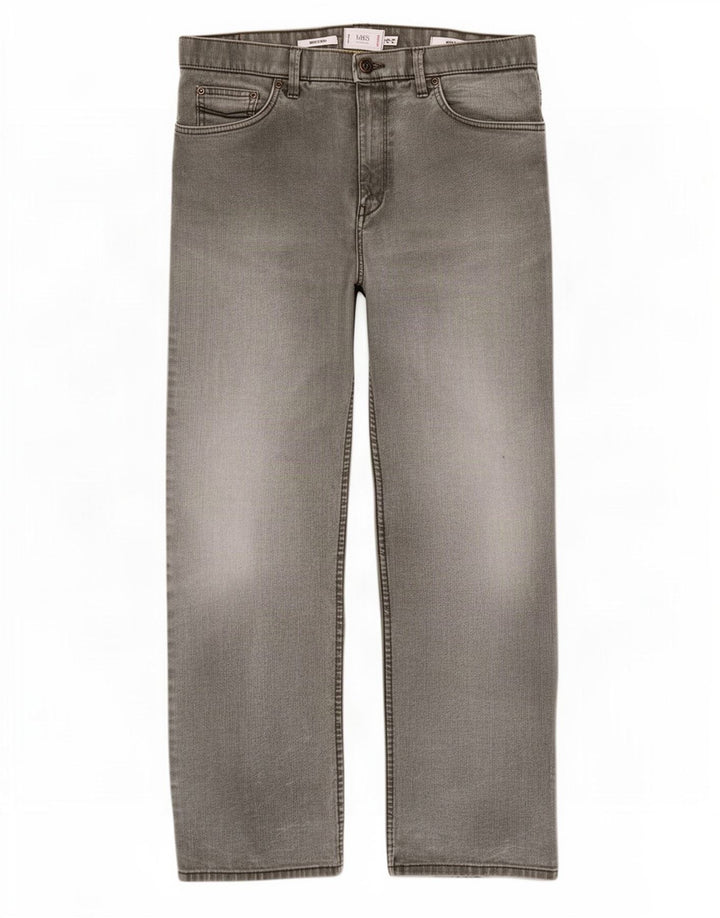 Jeans dritti regolari elasticizzati da uomo Marks & Spencer W34 L31 cotone grigio