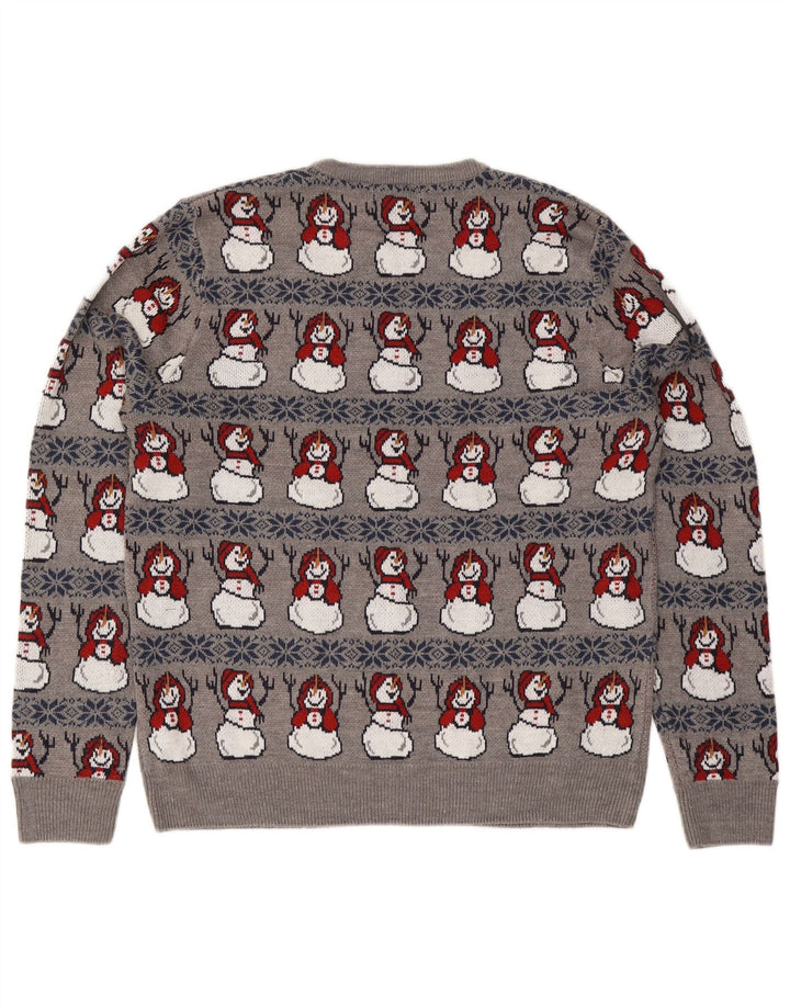 Maglione maglione girocollo da uomo Marks & Spencer grande grigio natalizio