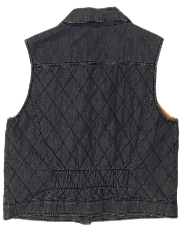 MUSTANG Womens Padded Denim Gilet UK 16 Large Navy Blue Argyle/Diamond