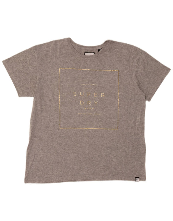 T-shirt grafica da donna SUPERDRY Top UK 14 grande cotone grigio