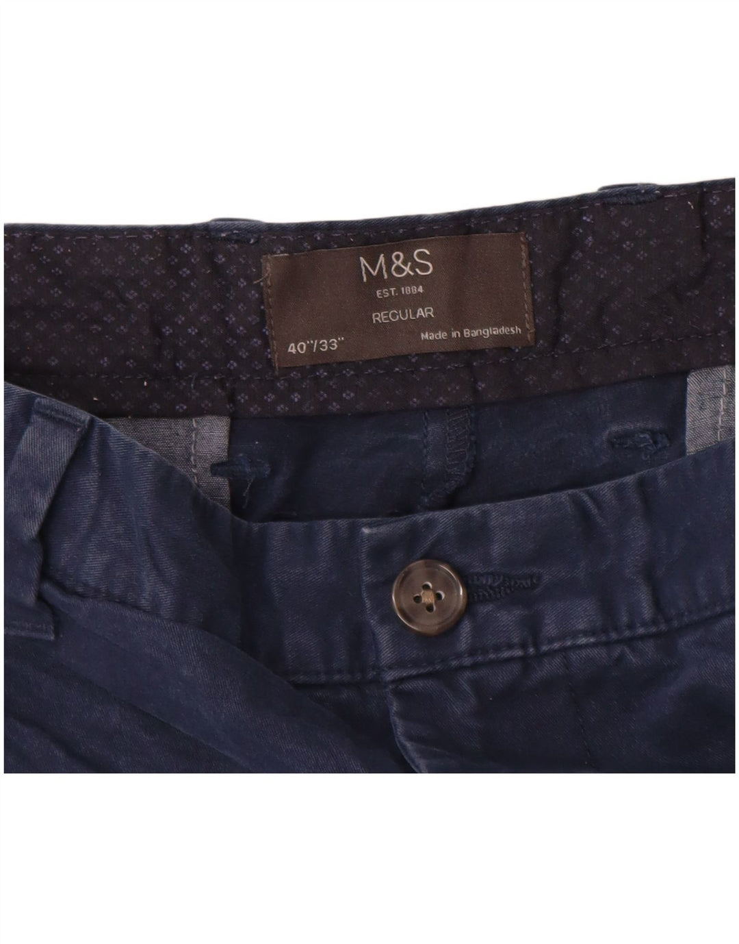 Pantaloni chino regolari dritti da uomo Marks & Spencer W40 L33 Blu Navy