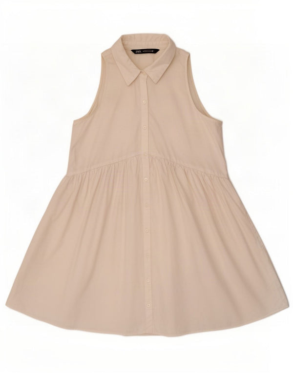 Abito chemisier senza maniche da donna Zara UK 10 piccolo in cotone bianco